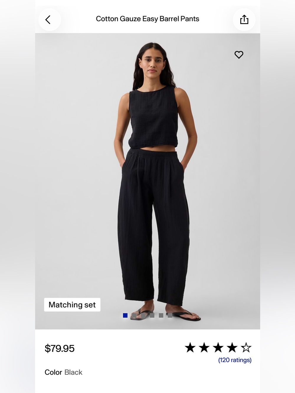 GAP Black Cotton Gauze Barrel Ankle Pants